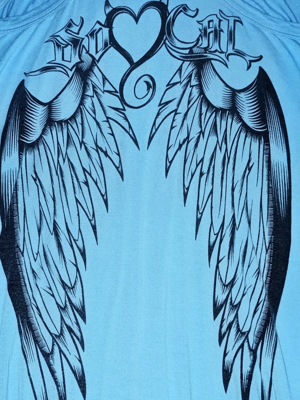 Y2K Teal Blue Mini Dress with Black Wing & Heart Graphics By SoCal